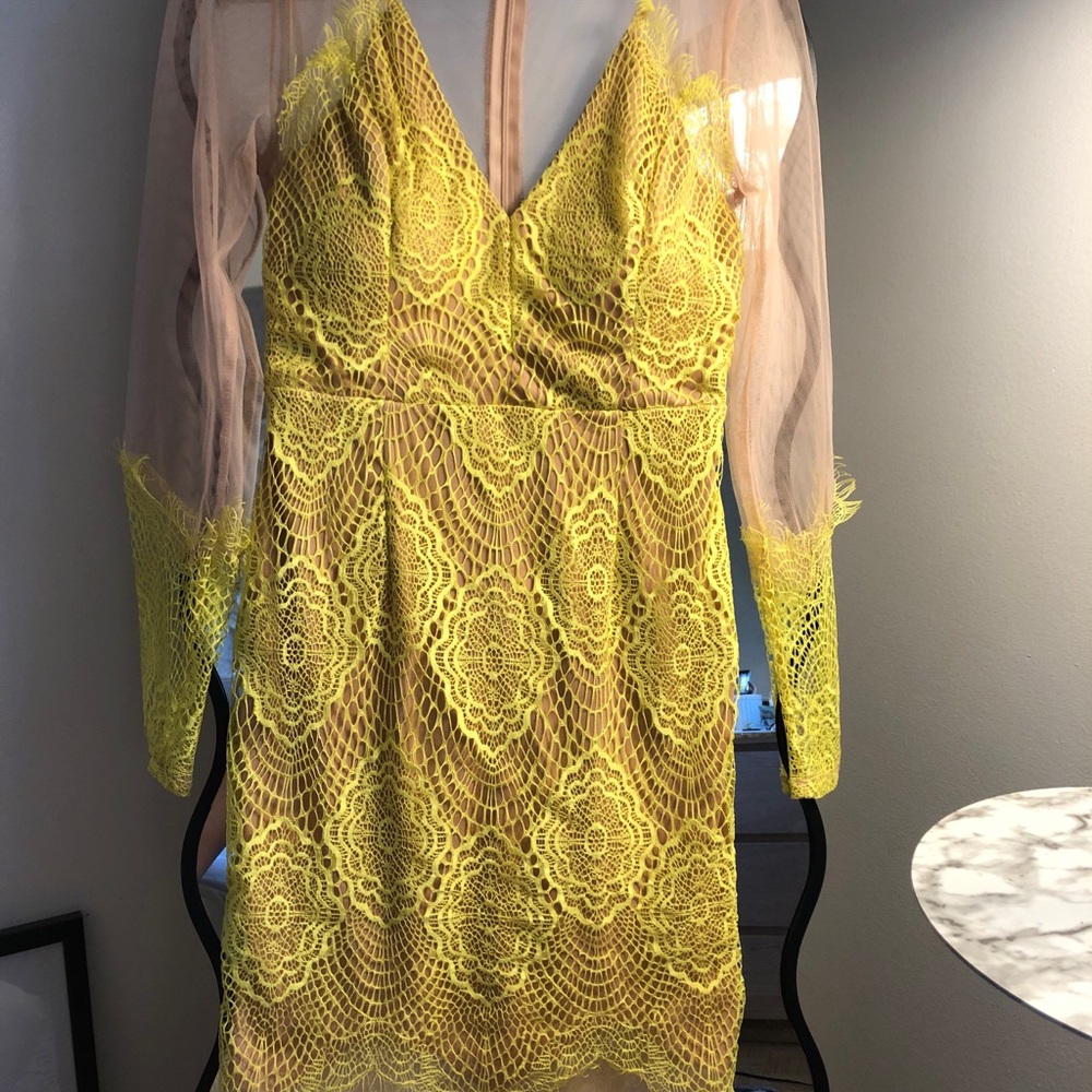 Elegant Yellow Lace Dress